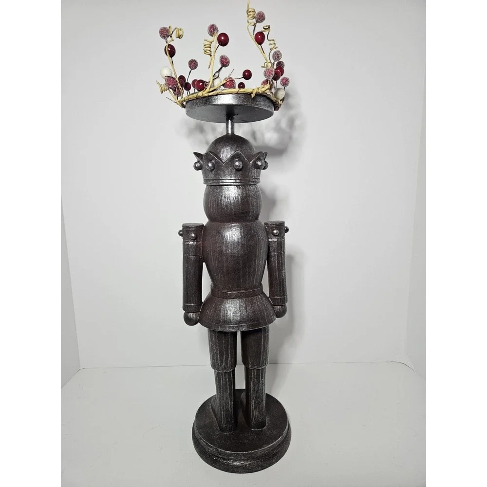 Pier 1 Imports Rustic Metal Nutcracker Pillar Candle Holder Christmas Decor 17